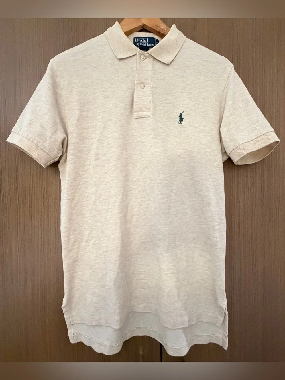 Polo by Ralph Lauren Cream Short Sleeve, Polo with Green Logo, Men’s Size S